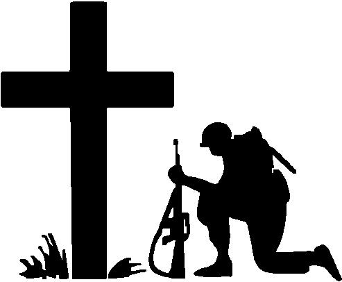 Soldier Praying at Cross, Vinyl cut decal